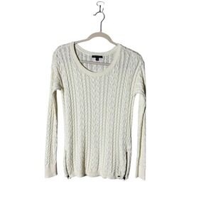 American Eagle Womens Cable Knit Wool Sweater Medium Indie Fisherman Ivory